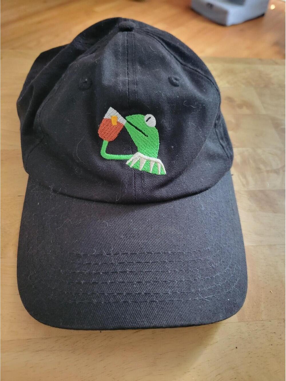 Kermit The Frog Meme Hat Sipping Tea Black Strapback Baseball Dad Cap